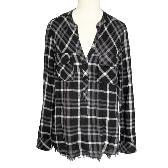 Rails Redding Shirt Womens Medium Ink Grey White Plaid Long Sleeve Frayed Hem - Picture 3 of 8